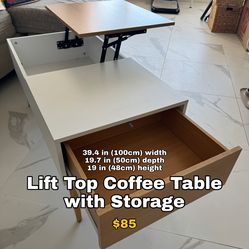 Lift top coffee table with storage