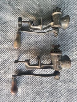 Antique meat grinders.