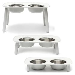 Messy Mutts Elevated Double Feeder with Stainless Bowls | Adjustable Height 3”, 5”, or 10” | Adjustable Standing Feeder for Dogs | 5 Cups per Bowl 