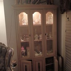 Antique Italian Wood Beige Hutch/with light inside 