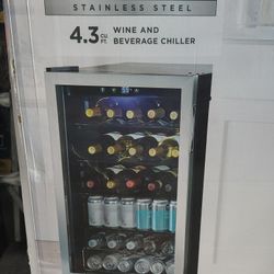 NEW Vissani 4.3 cu ft Wine Cooler Beverage Chiller Free Standing Stainless Steel LED Light Single Zone
