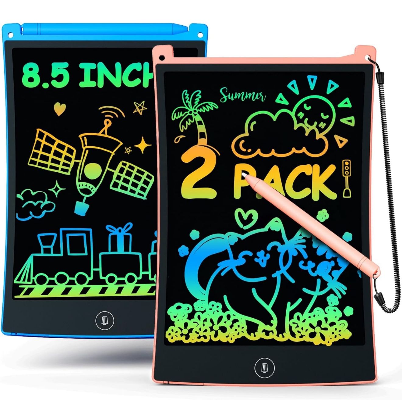 2 Pack LCD Writing Tablet with Stylus, 8.5 inch Colorful Doodle Board Drawing Pad for Kids, Travel Games Activity Learning Toys, Birthday/Christmas Gi