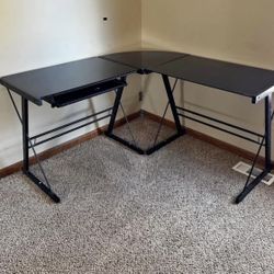 L shape black desk 
