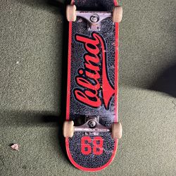 Vintage blind skateboard deck 8.38 inch. Independent trucks.