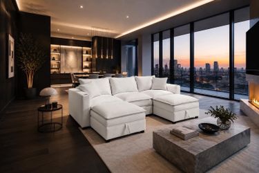 92" Sectional Couches, Cloud Couch Sectional with Storage Dual Ottoman, Oversized 5-Seater L/U Shape