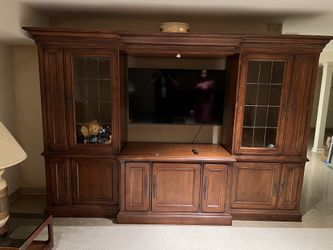 Elegant Wood Entertainment Center with Lights