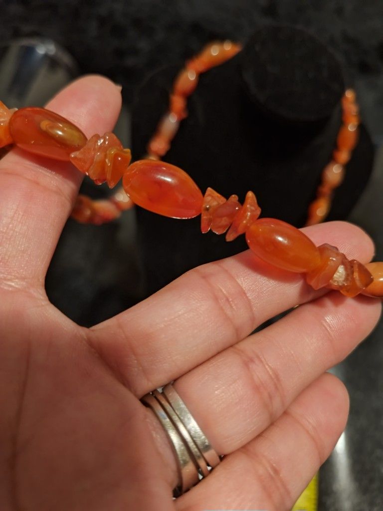 24 Inch Solid Antique Carnelian Necklace
