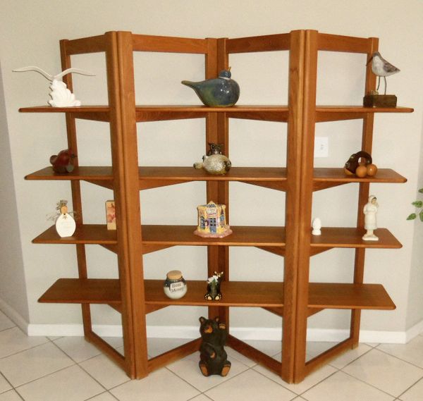 4 Shelf Wood Folding Screen Display Unit Custom Built All 4 Shelf Wood Folding Screen Display Unit Custom Built All Condition In Very Good Pre Owned
