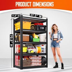 71"Hx28"Wx12"D Garage Shelving-5 Tier Garage Storage Shelves,Adjustable Heavy Duty Metal Shelving Unit and Storage Large Rack,Utility Steel Shelf For 