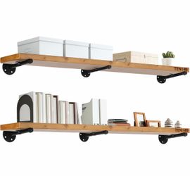 TEN149 Set of 2 48” Industrial Wood Wall Shelves Set of 2