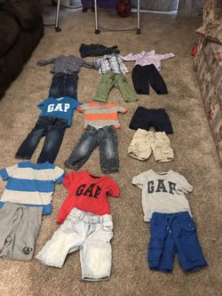 Gap jeans pants, shorts, shirts. (19 items) Oshkosh overalls, Kenneth Cole dress pants and shirt.