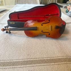 Vintage Replica Mini Wooden Violin with Bow and Hard Black Case