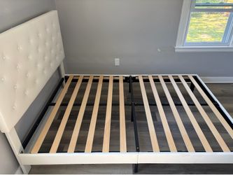 Full Sized White Faux Leather Bed Frame
