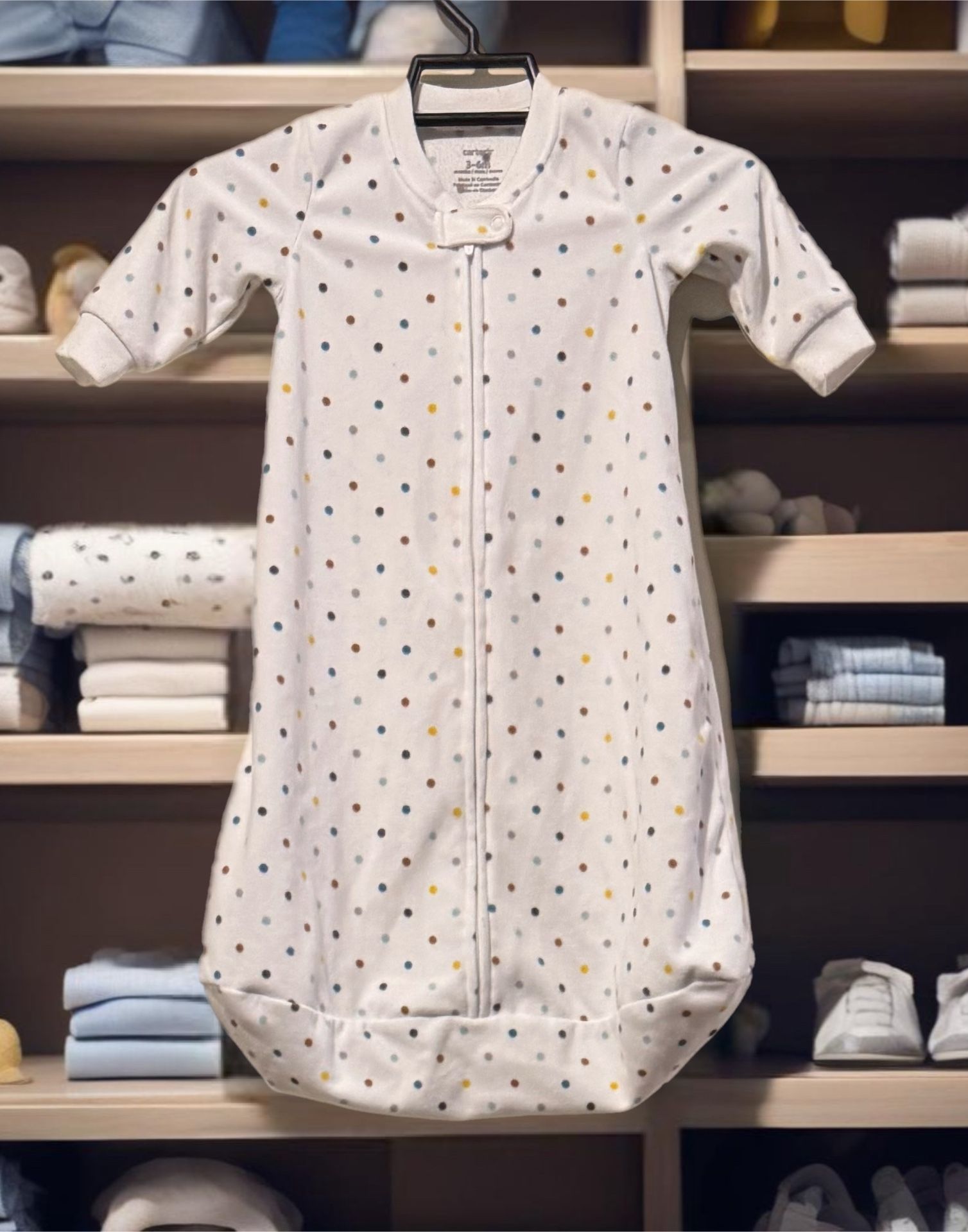 Carters (Y) Baby Unisex Sleep Sack 3-6 mo Cream Dot L Sleeve Zip Secure EUC