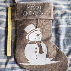 Merry Christmas snowman light brown thin stocking