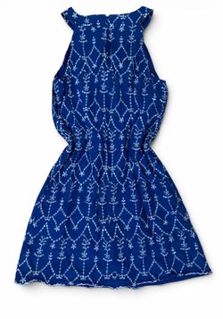 Blue Embroidered Sleeveless Maxi Dress
