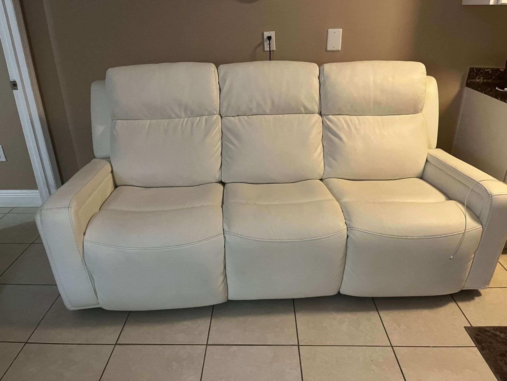 White Leather Electric Recliner Couch