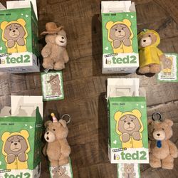 Pop Mart Ted2 Teddy Bear Action Series Party Bear, Cowboy Bear, Necktie Bear, Raincoat Bear.