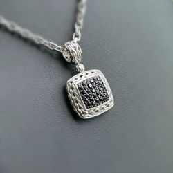 Jewelry Auth .925 John Hardy Sterling Silver Estate Black Sapphire Stone Pendant Charm