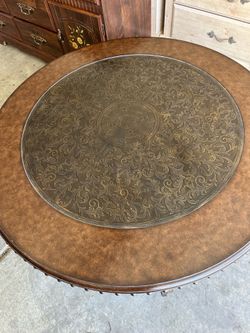 Round Leather / Metal Coffee Table