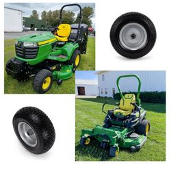 2 Pcs 13x5.00-6 Flat Free Tire and Wheel Replacement 13x5-6 Solid Rubbe ‎Lawn Mower Tire with 3/4" Bearings and 3" Centered Hub