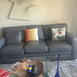 Gray Leather Sofa — Excellent Condition 