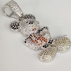 925 sterling silver Iced Out Mickey Mouse Pendant black red and white CZ Charm