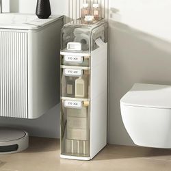 Seeday 3 Tier Slim Bathroom Storage Cabinet, Narrow Organizer with Wheels and Toilet Paper Holder, Waterproof, No Assembly Required, Perfect for Small