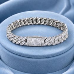 10MM Miami Cuban Link Bracelet 8” Silver Iced Out 5A CZ Hip Hop Jewelry
