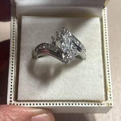 Silver Marquise Cut Engagement Ring Size 10