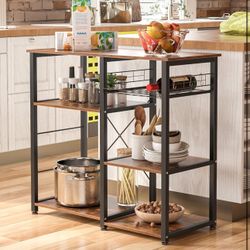 New 35 inch Bakers Rack Microwave Stand with 5 Storage Shelves Hanging Hooks