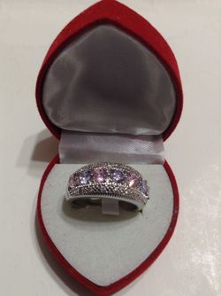 Women jewelry round cut pink & white sapphire band ring