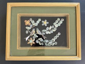 Vintage Handmade Shadow Box Korean? Mother Of Pearl Gemstones 