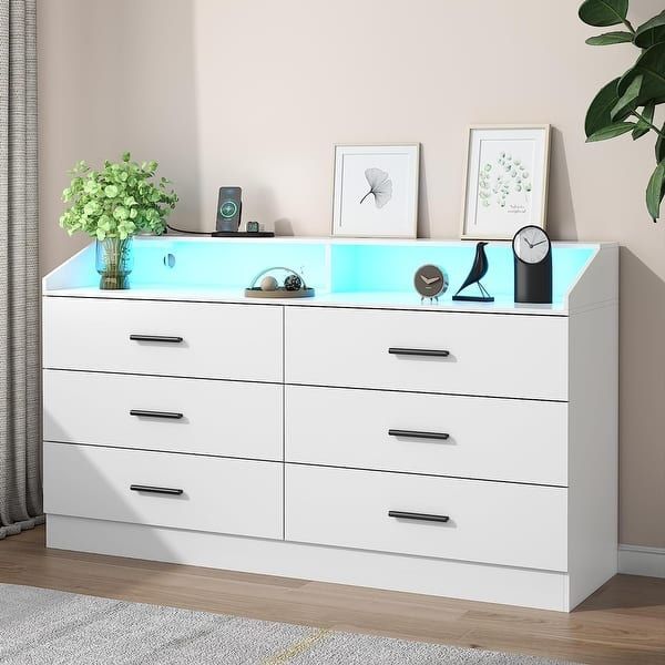 Gyfimoie 6 Drawers Dresser with Power Outlet & LED Lights