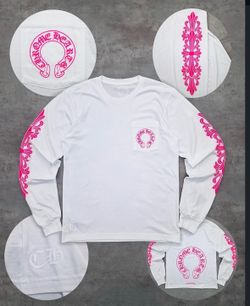 NEW Chrome Heart Pink Horseshoe White Long Sleeve