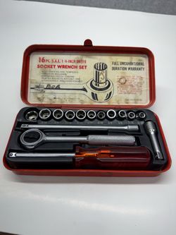Vintage Kmart 16 Pc SAE 1/4" Drive Socket Wrench Set Japan Metal Case
