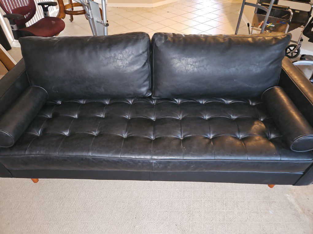Vegan Leather Tufted Upholstered Couch