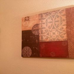 Large Decorative Wall Art – Red & Neutral Abstract Canvas – Excellent Condition
