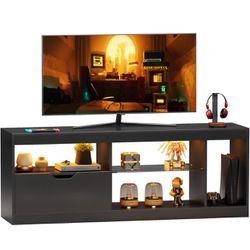 ✌️ TV Stand Entertainment Center Gaming TV Stand with Carbon Fiber Top, Dynamic RGB Modes TV Cabinet Game Console 