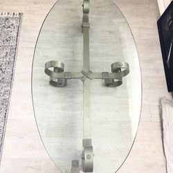 Antique Glass & Iron Coffee Table