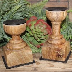 Pair of Rustic Reclaimed Wood Farmhouse Relic Candle Holders