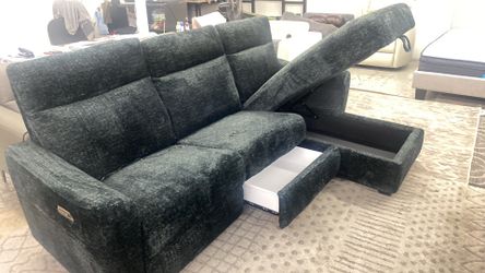 New Power Sectional With Storage.  Black Fabric.  95x63.  Free Delivery!