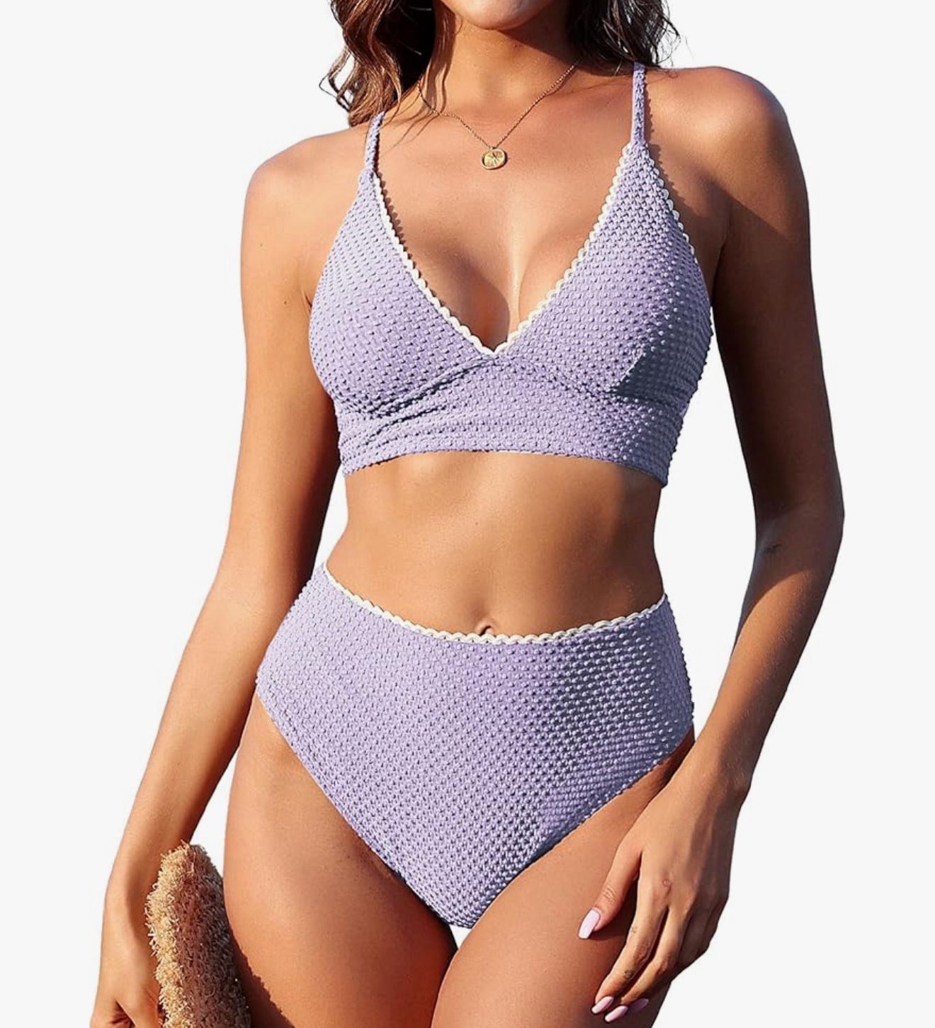 ZAFUL Swim Suits for Women 2025 V Neck Bikini Set High Waisted Swimsuits Tummy Control Two Piece Bikini Set