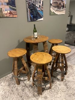 Custom Wine Barrel Table with Four (4) Stave Stools