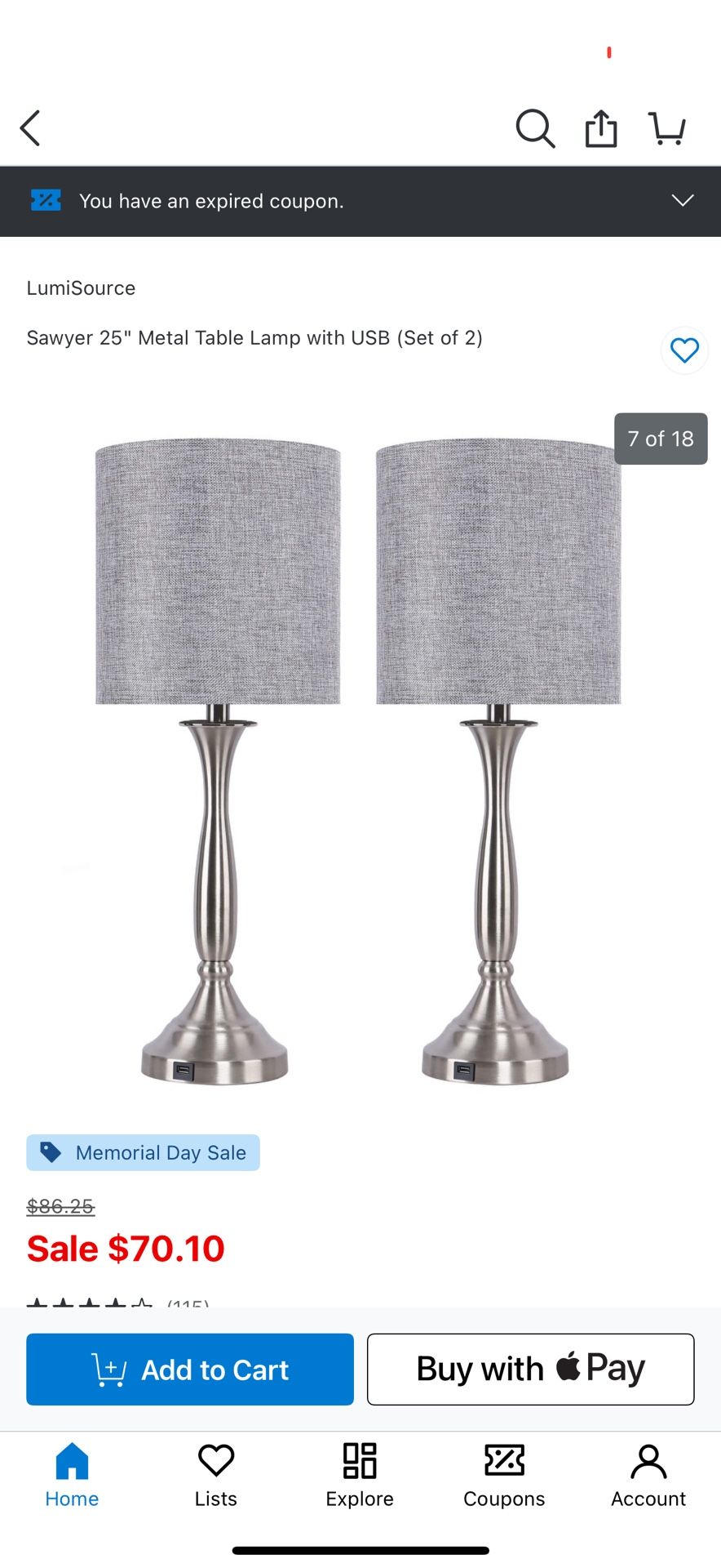 2 Brand New Silver Lamps With USB Charging Ports Retails $89.99