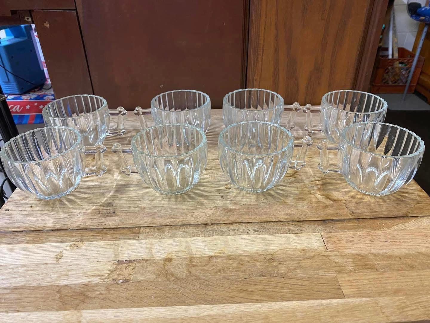 set of eight Ribbed Jeanette National Style Clear Tea, Punch, Coffee Cups