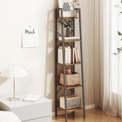 5-Tier Ladder Shelf Bookshelf Bookcase Freestanding Rustic Brown Corner Storage Organizer Office 