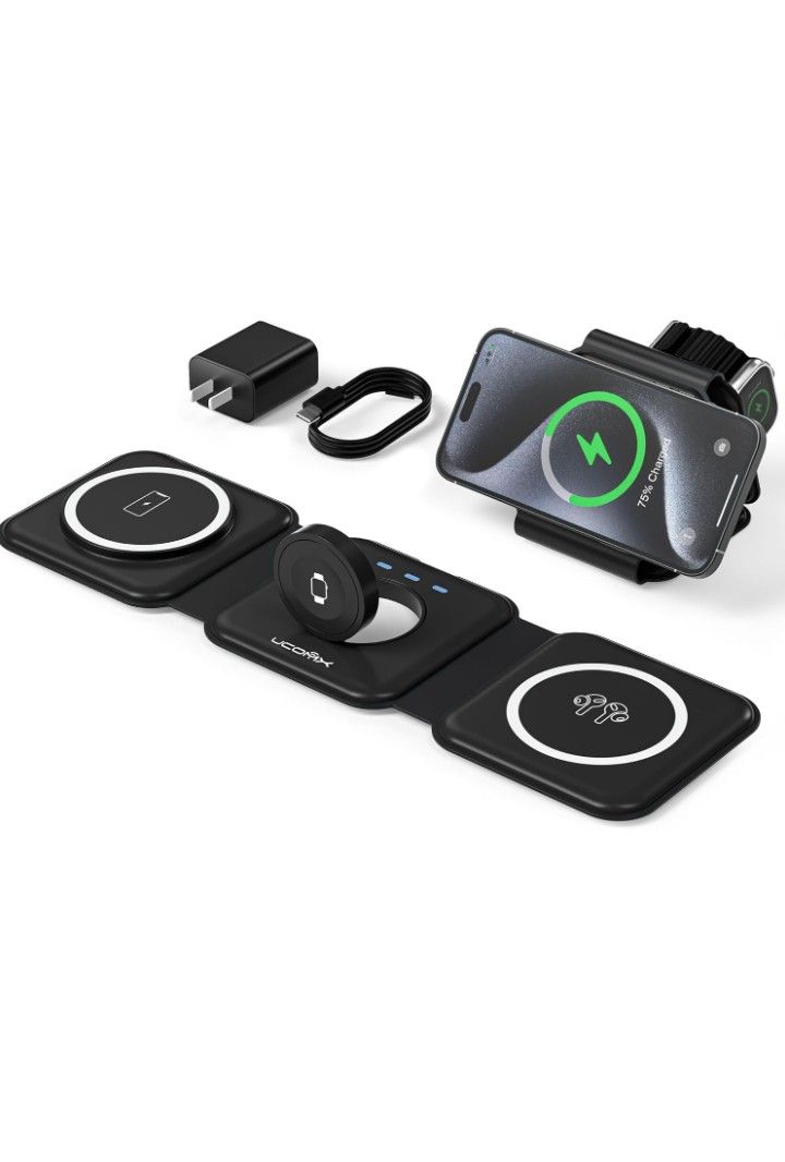 3 in 1 Charging Station for Multple Devices,Foldable 3 in 1 Wireless Charger