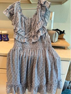 Women’s light blue Swiss dot chiffon dress