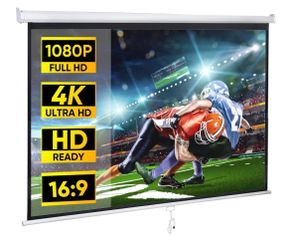 80" 16:9 HD Manual Pull Down Projector Screen Anti- Crease Foldable Portable Projection Screen for Home Theater Cinema Office, White